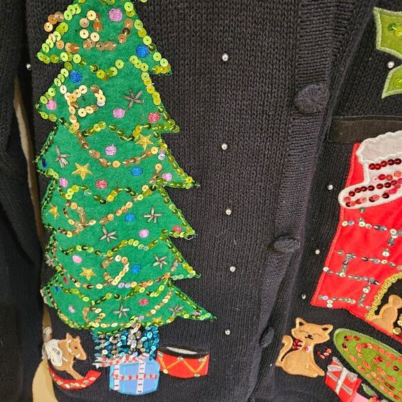 y2k ugly christmas sweater with cats black cardigan - Picture 4 of 6